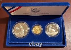 1986 US Liberty Commemorative Proof $5 Gold & Silver 3-Coin Set Case & COA