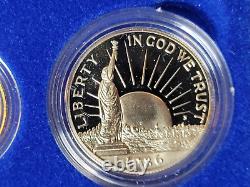 1986 US Mint Liberty Proof $5 GOLD $1 Silver 3-Coin Commemorative Set