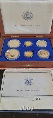 1986 U. S. Commemorative 6 Coin Liberty Set Gold, Silver, Clad withBoxes & CofAs