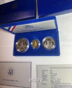 1986 U. S. Liberty 3 Coin Proof Set $5 Gold, $1 Silver, and Half Dollar