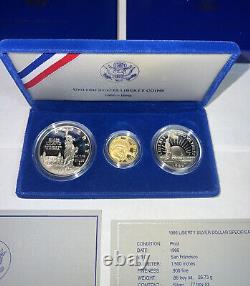 1986 U. S. Liberty 3 Coin Proof Set $5 Gold, $1 Silver, and Half Dollar