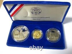 1986 U. S. Mint Liberty Three Coin Set, Gold, Silver & Clad Coins