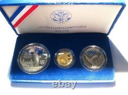 1986 U. S. Mint Liberty Three Coin Set, Gold, Silver & Clad Coins