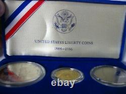 1986 U. S. Mint Liberty Three Coin Set, Gold, Silver & Clad Coins