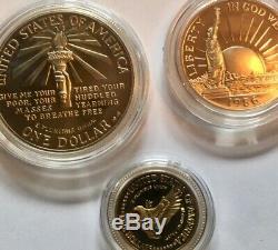 1986 United States Liberty 3-coin set, $5 gold, $1 silver, half OGP and COA