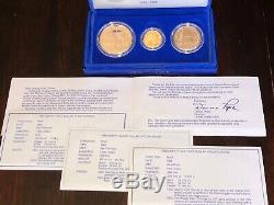 1986 Us Statue Of Liberty 3 Coin Commemorative Proof Set Gold Silver