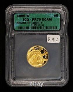 1986-W G$5 Statue of Liberty Commemorative Gold Coin ICG PROOF 70 DCAM G1412