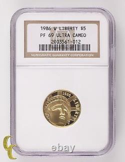 1986-W Liberty G$5 Gold Commemorative Graded by NGC as PF-69 Ultra Cameo