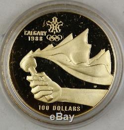 1987 Canada $100 Dollar Proof Gold Coin, 1988 Calgary Olympics, In Box with COA