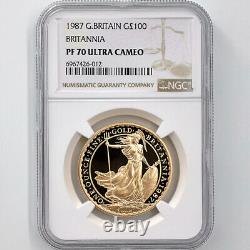 1987 (First Edition) Great Britain Britannia 100Pounds Gold Proof Coin NGC PF70