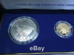 1987-S U. S. Constitution 2 Coin Proof Set $5 Gold and Silver Dollar