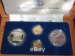 1987 US Constitution 4-Coin Commemorative Set, gold, silver, proof, uncirculated