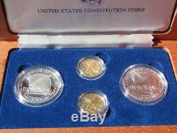 1987 US Constitution 4-Coin Commemorative Set, gold, silver, proof, uncirculated