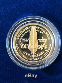 1987 US Constitution 4-Coin Commemorative Set, gold, silver, proof, uncirculated