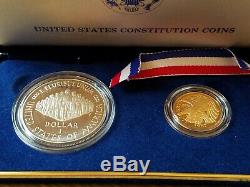 1987 US Constitution 5 dollar Gold and Silver dollar coin set with COA
