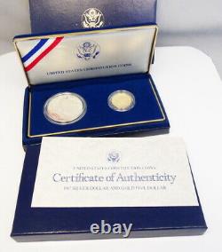 1987 US Mint Silver Dollar & $5 Dollar Gold Coin Commemorative Proof Set