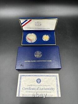 1987 U. S. Constitution Coins Silver Dollar & Gold Five Dollar Proof Set with CoA