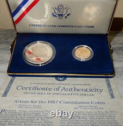 1987 U. S. Mint Constitution Coins Proof Set Silver Dollar And Gold Five Dollar