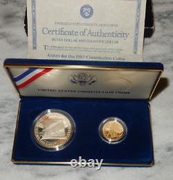 1987 U. S. Mint Constitution Coins Proof Set Silver Dollar And Gold Five Dollar