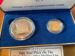 1987 U. S. Mint Constitution Coins Proof Set Silver Dollar & Gold Five Dollar COA