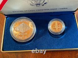 1987 U. S. Mint Constitution Coins Proof Set Silver Dollar & Gold Five Dollar COA