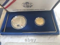 1987 U. S. Mint Constitution Coins Proof Set Silver Dollar and Gold Five Dollar