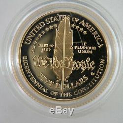 1987 U. S. Mint Constitution Commemorative 2 Coin Set $5 Gold $1 Silver