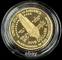 1987 United States Constitution Coins US Gold Coin 5 Dollar 8.3 grams 90% Gold 1