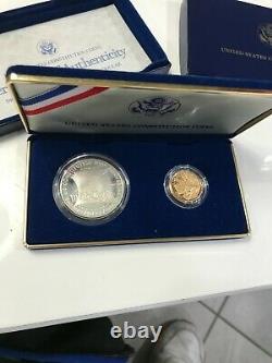 1987 W $5 Gold & $1 Silver 2 Coin Proof Set Constitution BOX & COA