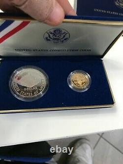 1987 W $5 Gold & $1 Silver 2 Coin Proof Set Constitution BOX & COA