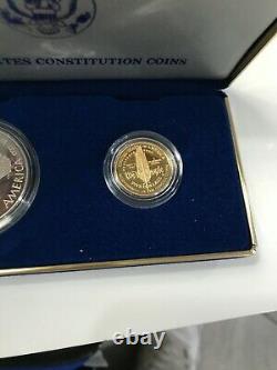 1987 W $5 Gold & $1 Silver 2 Coin Proof Set Constitution BOX & COA