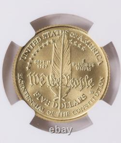 1987-W CONSTITUTION Gold $5 COMMEMORATIVE NGC MS70