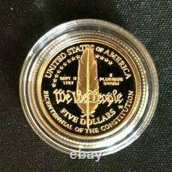 1987-W Gold Coin 1/4 oz $5 Constitution Bicentennial Commemorative Coin BU
