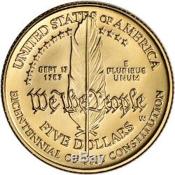 1987-W US Gold $5 Constitution Commemorative BU Coin in Capsule