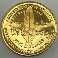 1987-W US Gold $5 Constitution Commemorative Proof Coin