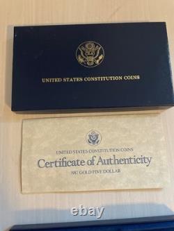 1987 W U. S. Constitution Bicentennial $5 Gold Coin w original box