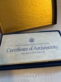 1987 W U. S. Constitution Bicentennial $5 Gold Coin w original box