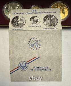 1988 America In Space 90% Gold Silver Bronze 3 Coin Commemorative Set
