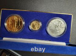 1988 America in Space Gold & Silver 3pc Commemorative Coin UNC Set COA