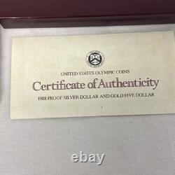 1988 OLYMPIC COIN U. S. Mint PROOF SET $5 GOLD, $1 SILVER withBox & COA