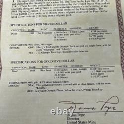 1988 OLYMPIC COIN U. S. Mint PROOF SET $5 GOLD, $1 SILVER withBox & COA
