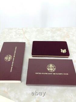 1988 US Mint $1 Silver $5 Gold Olympic Proof 2 Coin Commemorative Set with Box COA
