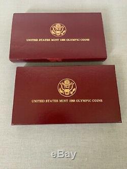 1988 US Mint Olympic Coins Proof Silver Dollar & Five $5 Gold Coin Set