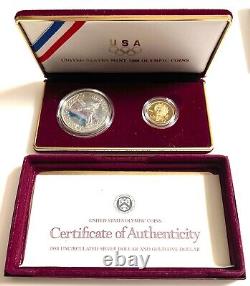 1988 US Olympic $5 GOLD Dollar and Proof SILVER Dollar Coin Set With Box & COA