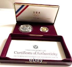 1988 US Olympic $5 GOLD Dollar and Proof SILVER Dollar Coin Set With Box & COA