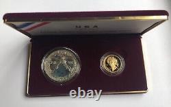 1988 US Olympic $5 GOLD Dollar and Proof Silver Dollar Coin Set With Box & COA