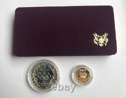 1988 US Olympic $5 GOLD Dollar and Proof Silver Dollar Coin Set With Box & COA