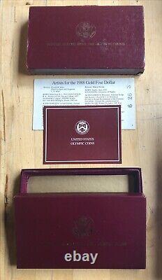 1988 US Olympic $5 GOLD Dollar and Proof Silver Dollar Coin Set With Box & COA