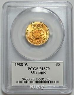 1988 W Gold USA $5 Olymics Commemorative Mercanti Signed Coin Pcgs Ms 70