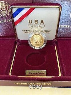 1988-W Olympic $5 Gold BU Coin withBox + COA
